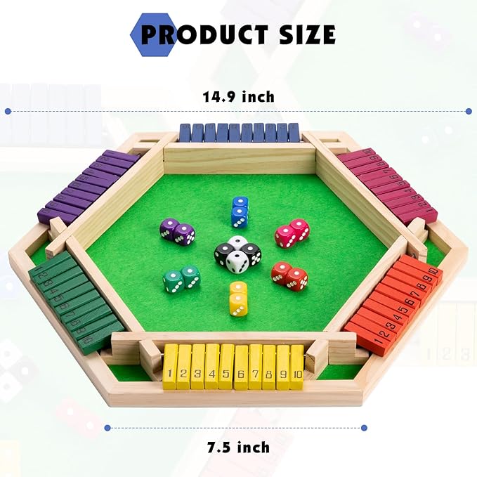 Shut The Box Game Wooden Board Game -2-6 Player Math Game - Educational and Entertaining