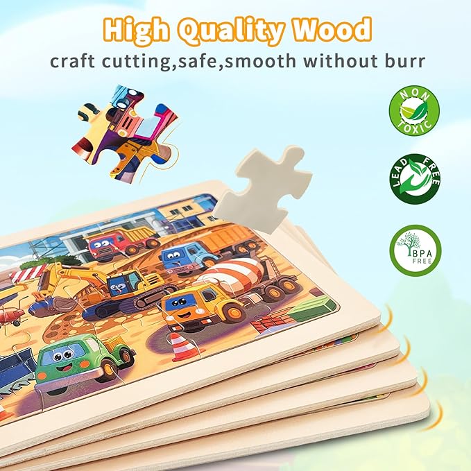 Wooden Puzzles for Kids Ages 4-6, 4 Packs 24 PCs Jigsaw Puzzles Preschool Educational Toys Gifts for Children Ages 3-8, Kids Puzzle for 3+ Year Olds Boys Girls