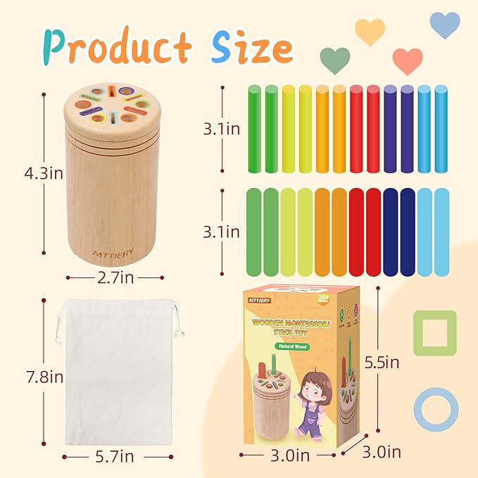 Montessori Wooden Color Sorting Toys for 18 Month Old,Preschool Learning Activities Educational Fine Motor Matching Game,Birthday Gifts for Boys Girls
