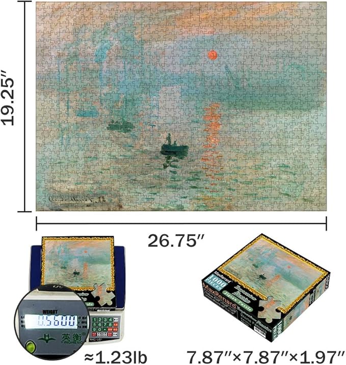 MaxRenard Game 1000 Pieces Jigsaw Puzzle Fine Art Collection Toy Monet Sunrise Impression