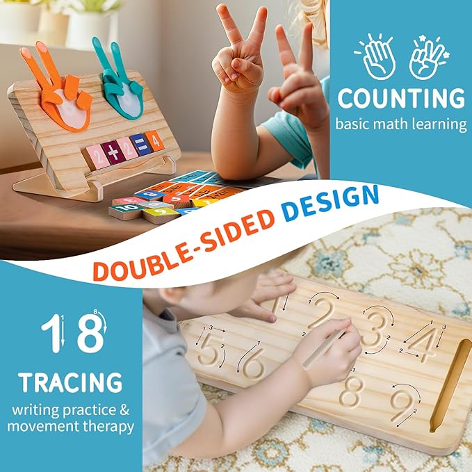 SEPHIX Montessori Math Toys for 3-5 Year Olds – Wooden Preschool Learning Toys with Number Blocks, Sensory Counting Board & Tracing Stylus – Kindergarten Educational Manipulatives Gift for Boys Girls