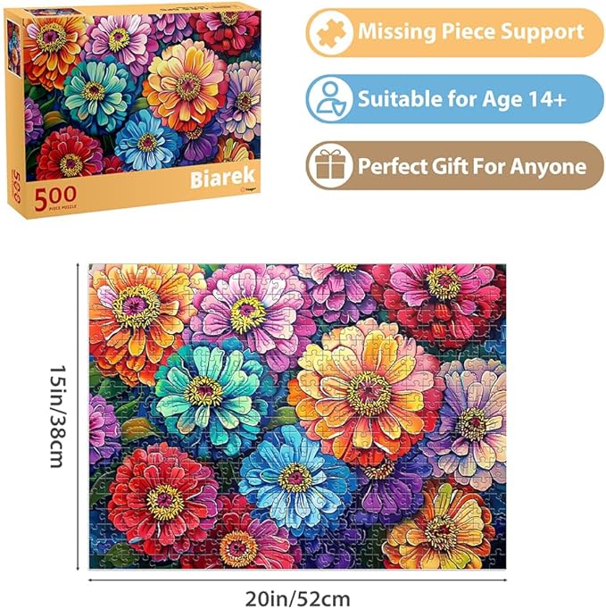 500 Piece Puzzle for Adults Puzzle Flowers, Recycled Cardboar Jigsaw Puzzles 500 Pieces Children Elderly, Family Activity Game Great Gift for Mom Dad Friend Difficult Puzzles Size 20.5 x 15 inches