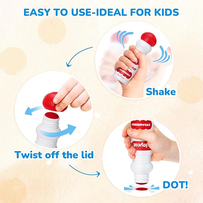 Joycat Vibrant Fruit-Scented Washable Dot Marker for Kid - 6 Color with Carry Handle, scented chart & 123 PDF Free Pages, Non-Toxic & Safe,Bingo Dauber Marker for Toddler 1-3, Art and Craft Kit Supply