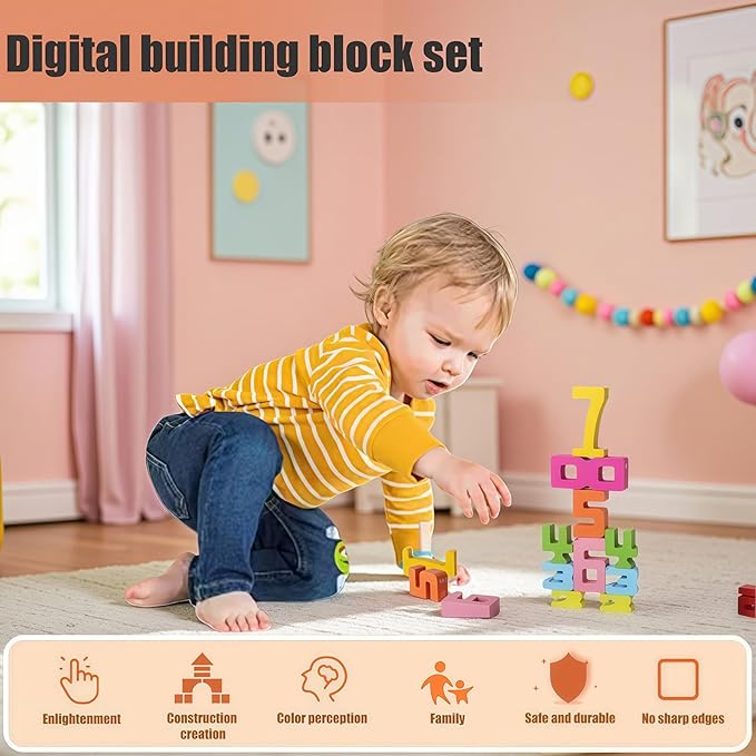 Montessori-Inspired Wooden Number Building Blocks-Wooden Number Blocks,1-10 Number Game Balance Competition Toys, Educational Gift for 3-8 Year OldBoys and Girls