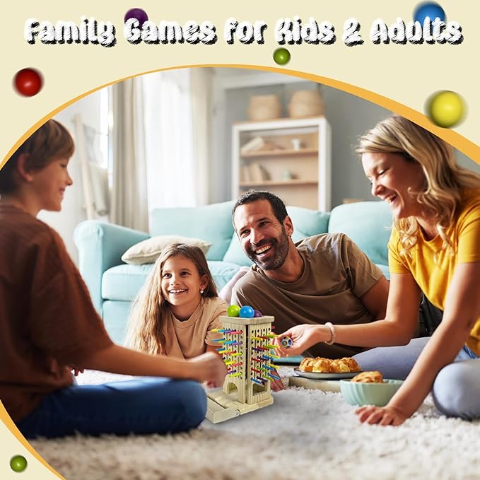 4-in-1 Board Game for Kids, Wooden Sorting & Stacking|Pick-up Sticks|Counting|Ball Drop Tower, Family Games for Kid and Adult, Montessori STEM Learning Toy for 3 4 5 6 7 8 Year Old Boy Girl