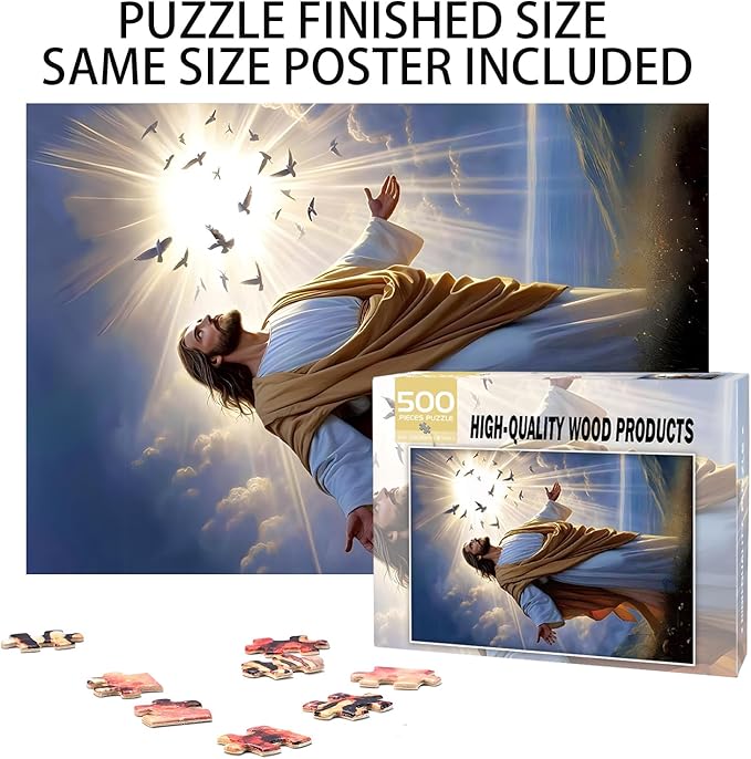 500 Pieces, Jesus. Premium Quality Wooden Puzzle,Intellectual Challenge, Stress Relieving Puzzle, Relaxing Family Activities, Decoration and Holiday Gifts.Size: 20.5x15 in