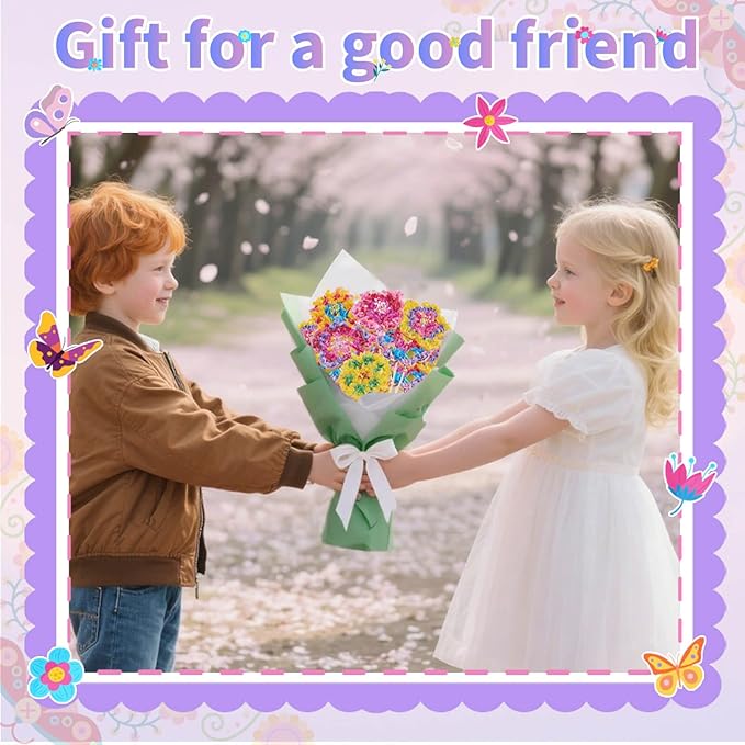 Britik Arts and Crafts for Kids Ages 8-12: Poke in Fun Art Kits for Girls, Poke Art Flower Bouquet Craft Kit, Fabric Arts for Kids DIY Flower Bouquet Kit Birthday Gift for Girls 8 9 10 11 12, Green