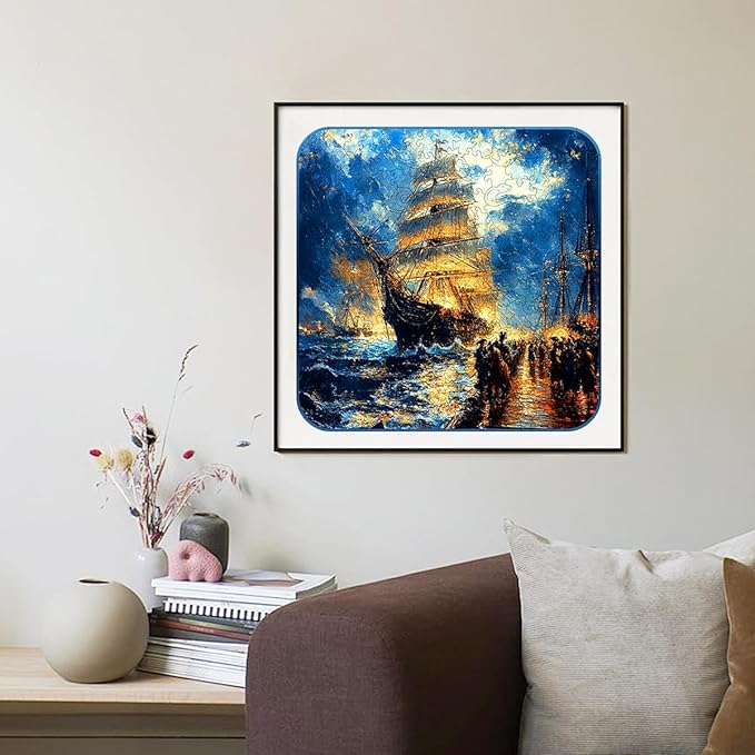 Wooden Jigsaw Puzzle, 200-500 Pieces Unique Shape Animal Puzzle, for Adults & Kids, Birthday Gift Family Game, Decorative Puzzle, Unique Gift (Midnight Pirate, 200 PCS)