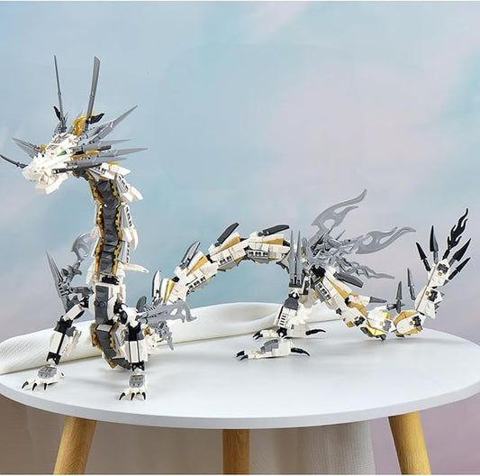 HIGH GODO Dragon Building Blocks Sets for Adults, White Mechanical Dragon Animal Building Model Collectible Display Toys, Cool Creative Gifts for Boys Teens Fans (1485 Pieces)