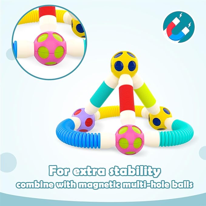nicknack 2 in 1 Magnetic Blocks Building Toys for Kids, Toddler Boy Toys 3 4 5 Years Old, Preschool STEM Educational Montessori Toys - Magnet Pop Tubes & Balls - Birthday Gift for Boys Girls Age 3-5