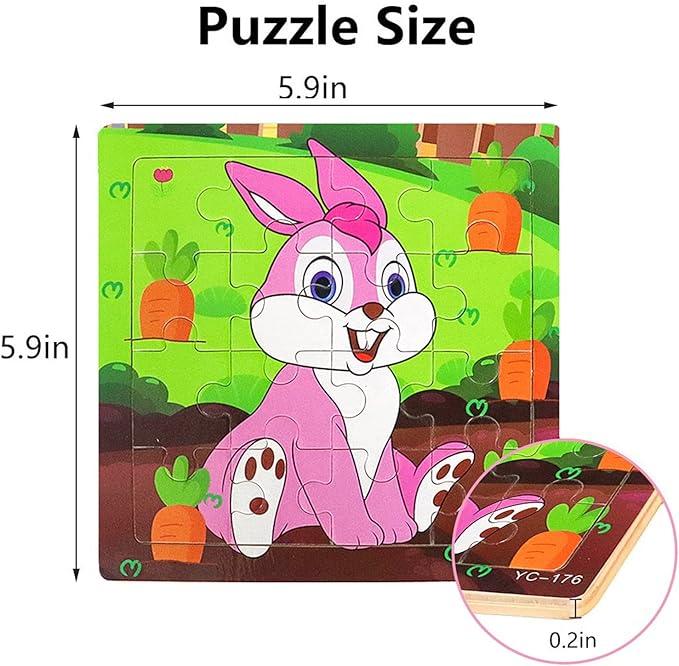 Puzzles for Kids Ages 3-5, 9 Pack Wooden Jigsaw Puzzles for Toddlers Ages 3-5 16 Pieces Preschool Educational Learning Toys Set Animals Puzzles for 3 4 5 Years Old Boys and Girls