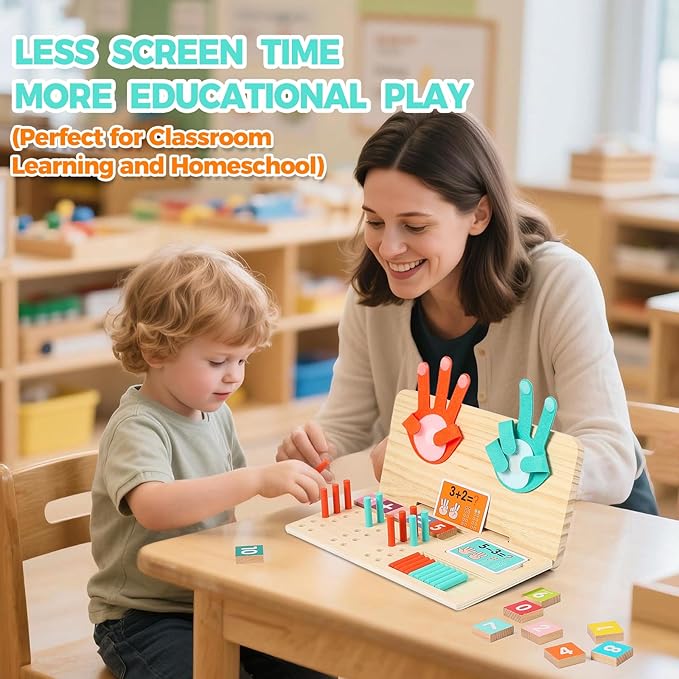 Montessori Learning Toys for Toddlers, Double-Sided Preschool Educational Math Manipulatives Number Counting Blocks, Finger Counting Math Toys for Kids 3-5 Year Old Boys Girls Gift