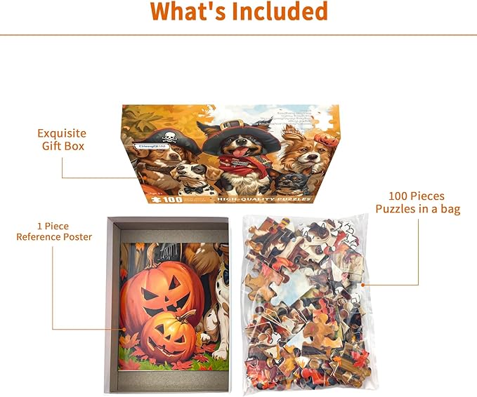 100 Piece Puzzles for Kids, Halloween Dog 100 Piece Puzzles for Adults, Halloween Puppies 100 Pieces Puzzle, Puzzle for Kids Ages 4-8 Jigsaw Puzzle for Seniors Kid Ages 6-10 Brain Teaser