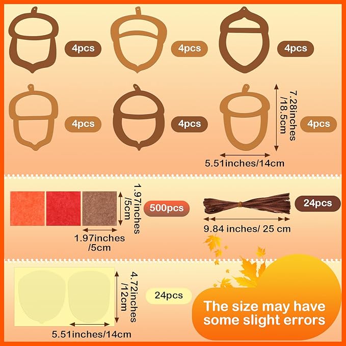 Chiisong 24 Sets Fall Acorn Crafts Kit DIY Tissue Paper Sign Crafts for Back to School Fall Harvest Thanksgiving Religious Christian Party Fun Home Actives