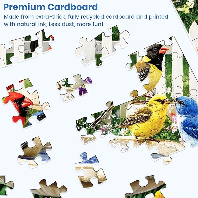 500 Pieces Puzzle for Adults,Birds Bath Flower Fence Puzzle,Recycled Cardboard Animals Jigsaw Puzzle 500 Pieces,Challenging Game Home Decor Birthday Party Gift Toy for Adults Kids Seniors 20.5 * 15 in