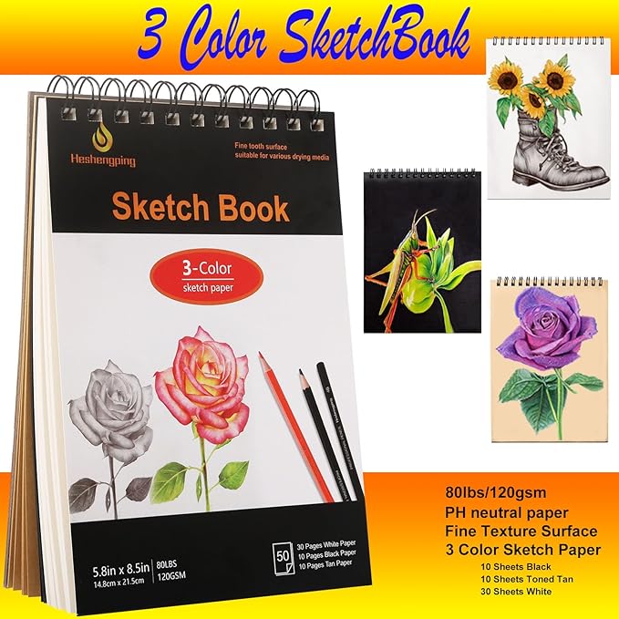 Drawing Kit, 78pcs Sketch Color Metallic Colored Watercolor Graphite pencil, 5.8x8.5" Sketchbook, 5.4x8"coloring book, for Sketching Drawing, Perfect Art draw Set Gift for Artist Beginner
