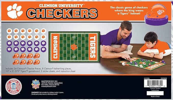 MasterPieces Family Game - NCAA Clemson Tigers Checkers - Officially Licensed Board Game for Kids & Adults