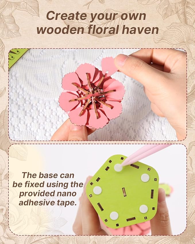 KAAYEE 3D Puzzles for Adults Flower-Carnation, Wooden Flowers Model Kit Set DIY Crafts to Build, Mother's Day/Botanical Collection/Ideal Creative Gift Ideas/Housewarming
