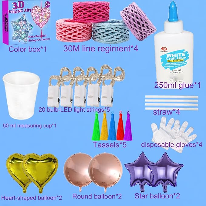 Beilunt Art and Crafts for Kids Ages 6-8, 3D String Art Kits for Girls Christmas Birthday Gifts, Crafts for Girls 8-12, Make Lantern with 20 Colored LED Bulbs for Girls 6 7 8 9 10 11 12 Year Old