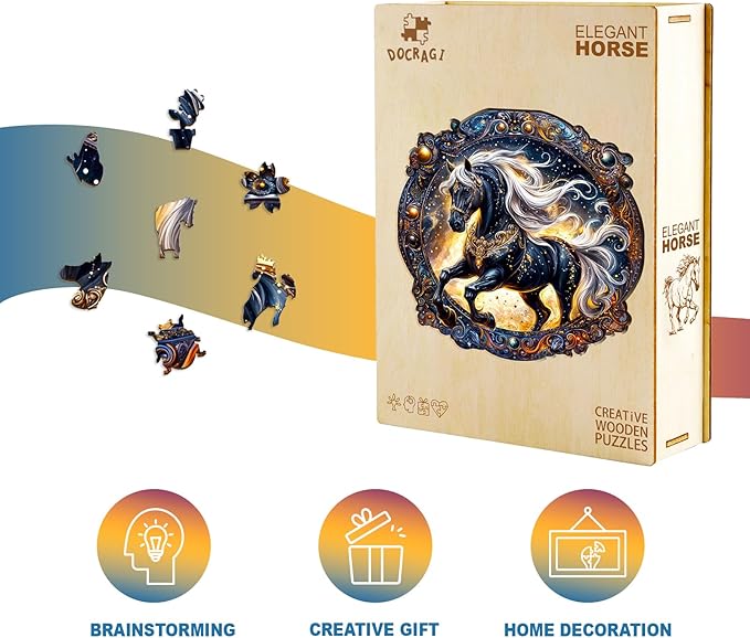 Wooden Puzzles for Adults - Elegant Horse Wooden Jigsaw Puzzle - Unique Animal Shaped Wood Puzzles Adult - Christmas Birthday Gifts for Adults/Friends/Family - 100pcs 8.5 * 8.5in