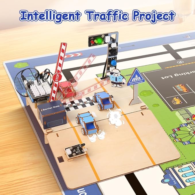 4-in-1 ESP32 STEM Smart Traffic Kit Compatible with Arduino, STEM Robotics Science Kit, Engineering Project STEA Activity Gift Suitable for School Education Kit, Family Education for Kids 12+