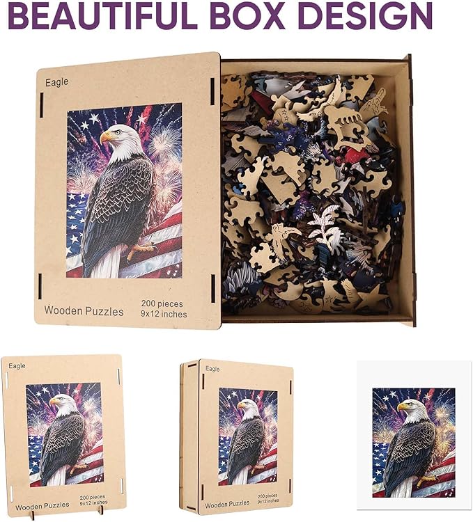 Wooden Jigsaw Puzzle, 500 Pcs Unique 3D Shape Jigsaw Puzzles, Wood Puzzle Gift Box Packing, Medium Size Letter, Creative Gift for Adults and Kids, Fun Challenging (EA2Eagle, 500PCS)