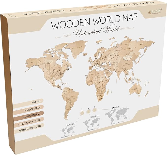 EWA Eco-Wood-Art - Wooden Puzzles for Interior and Design - World map - Souvenir, Gift, Kitchen, Home Decor, Interior (Untouched Worlds 114 Pieces)