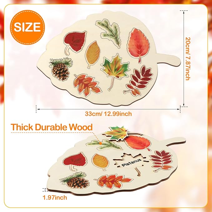 Kathfly 2 Pieces Leaf Wooden Jigsaw Puzzles Leaf Puzzle Montessori Toy Early Educational Learning for Birthday Gift Early Education School(Classic)