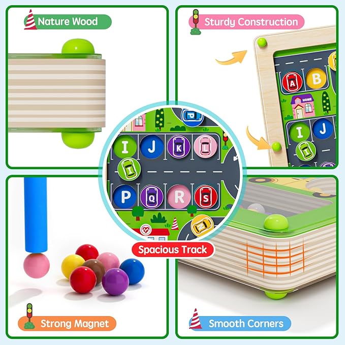 2 in 1 Magnetic Color and Number Maze Double-Sided ABC Alphabet Puzzles Board Magnet Dinosaur Counting Maze Preschool Learning Montessori Education 3 4 5 Years Toys (Car, One Size)
