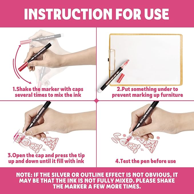 Teen Girl Gifts Trendy Stuff, 12 Shimmer Markers Outline Glitter Pens, Arts Crafts Kids Ages 8-12, Art Supplies for Kids 9-12, 8 Year Old Girl Birthday Gifts for 10 Year Old Girls