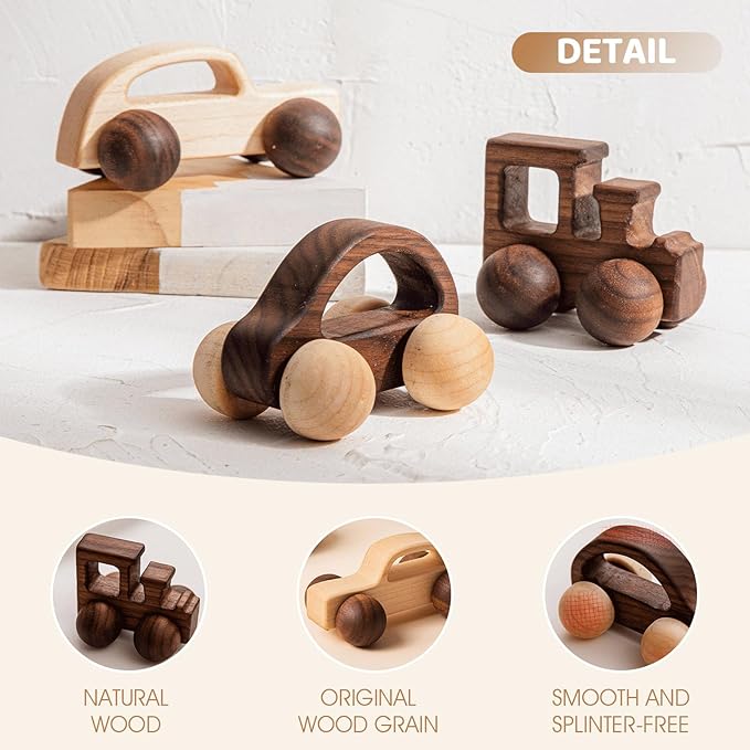 3PCS Wooden Baby Toys, Montessori Toys for Babies 0-6-12 Months, Baby Grasping Toys Push Car Toys for 1 Year Old Boy Birthday Gift,#2