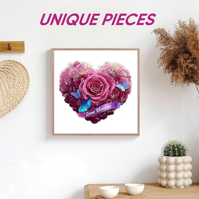 Ruikiyart Wooden Puzzles for Adults,Heart Flower Puzzles 200 Pieces,Unique Shaped Jigsaw Puzzles,Christmas Birthday Gifts for Mom Adults and Kids,Extra Thick 5MM,Fun Challenging,11.3 * 9.8 in