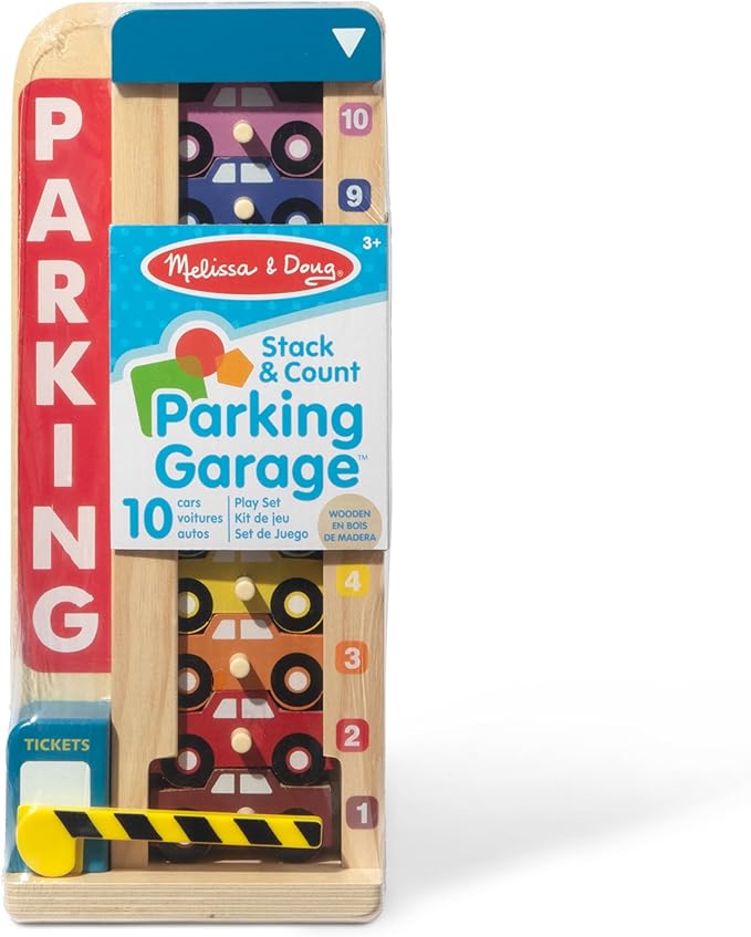 Melissa & Doug Stack & Count Wooden Parking Garage with 10 Cars