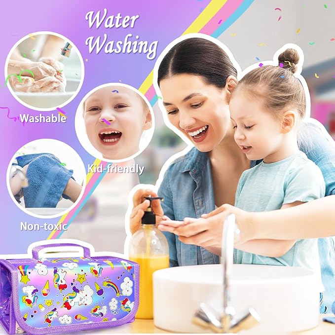 weirtoya 56 PCS Washable Scented Markers Set with Glitter Pencil Case, Mermaid Unicorn Arts and Crafts for kids 4-6-8 Kids Coloring Drawing Kits for 4-8 Years Old Girls Birthday Gifts