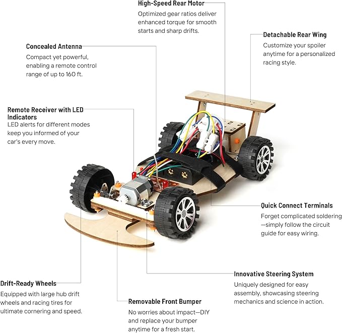 STEM Wooden Racing Car Kit for Kids Age 8-12 – DIY Science Experiment, Wood Building Project, Perfect Educational Gift for Boys & Girls 8 9 10 11 12 Years Old