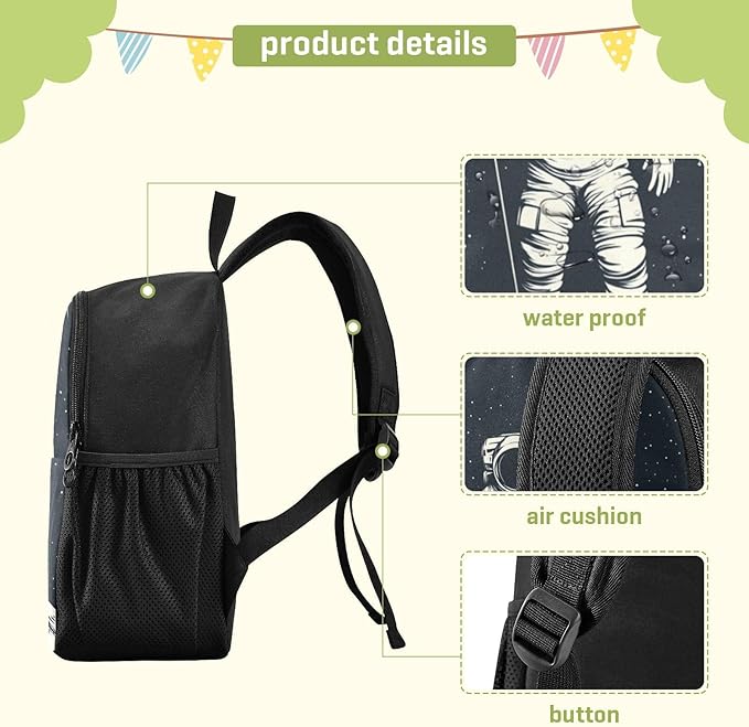 Astronaut Moon Flag Toddler Backpack for Boys Girls 3-6 Small Travel Backpacks for Kids Preschool Bookbag for Elementary Kindergarten for Travel School