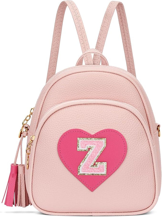 Girls Initial Mini Backpack Gifts for Kid Toddler Little Girl Teen Small Cute Heart Backpack Purse Preschool Kindergarten Bookbag，Pink-Z