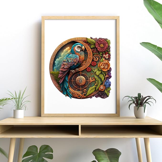 CRAFTHUB Animal Wooden Puzzles for Adults – A4 Parrot Yin Yang with 115 Pieces – Jigsaw Puzzles with Unique Animal Shapes – 7.7" x 7.7"