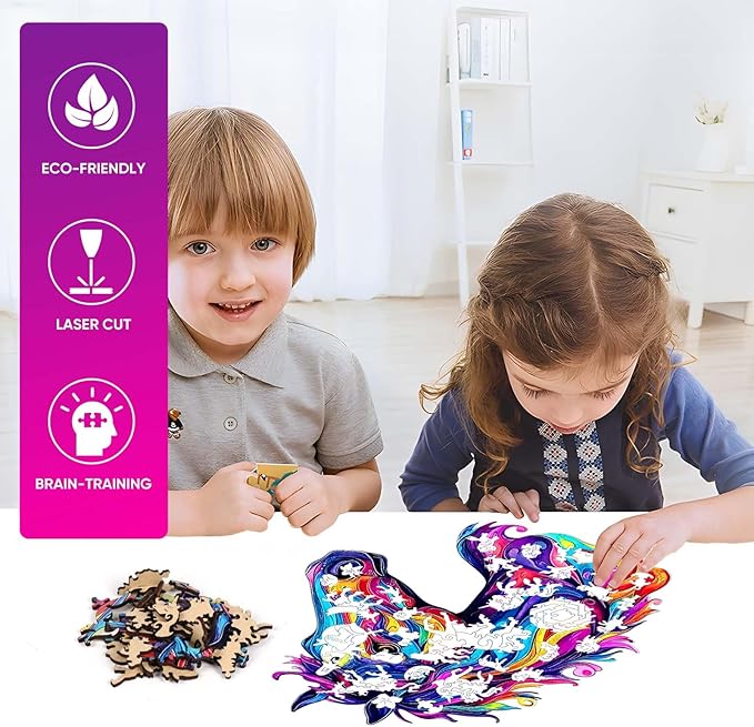 Wooden Jigsaw Puzzle, 200 Pcs Unique 3D Shape Jigsaw Puzzles, Wood Puzzle Gift Box Packing, Medium Size Letter, Creative Gift for Adults and Kids, Fun Challenging (EA4Horse, 200PCS)