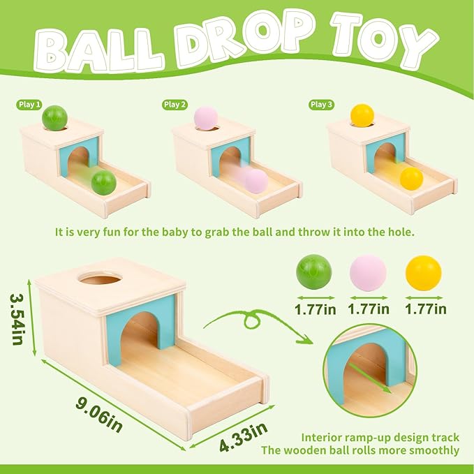 Adena Montessori Wooden Toy for 6-12 Month Baby 3 Balls,Sorting and Stacking Colorful Learning Education Toy for Toddler Kid 1-2 Year Old, Preschool Developmental Girl and Boy Gift