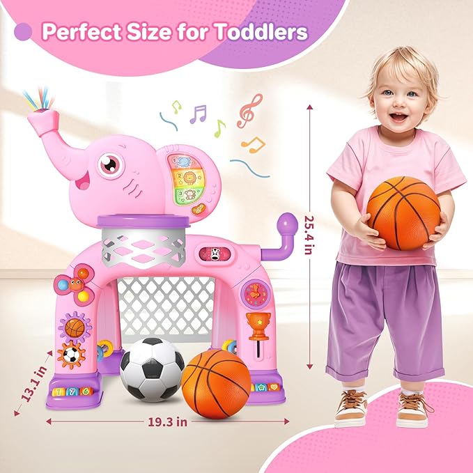 SpringFlower Toddler Basketball Hoop & Soccer Goal Activity Center Toys with Light & Music,Elephant Toddlers Musical Toys Gift, Baby & Toddlers Christmas Birthday Gift for 1 2 3 Year Old Girls & Boys