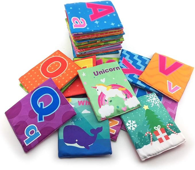 26 Pieces Soft Alphabet Cards with Cloth Storage Bag for Babies Infants, Toddlers and Kids ABCs Learning Flash Cards, Best Early Educational Toys for 0 1 2 3 Years Old Boys and Girls