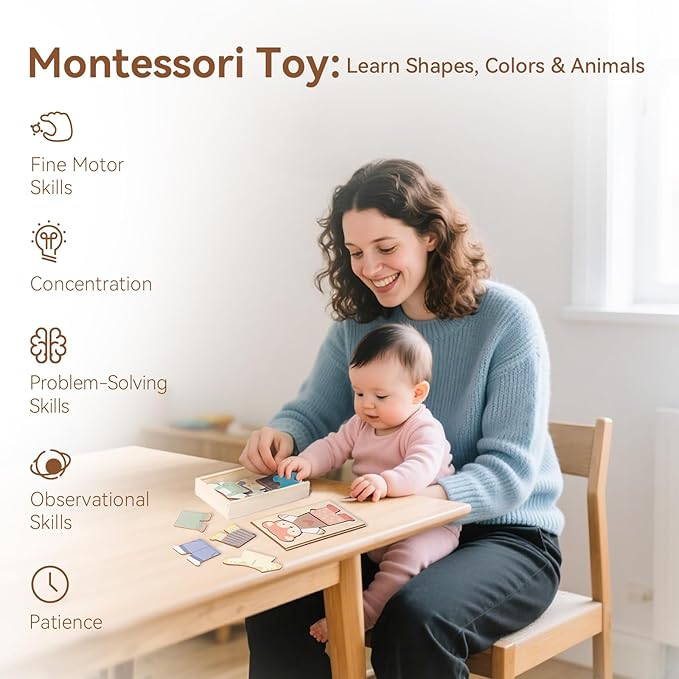 Wooden Animal Dress-Up Puzzle with Storage Box - Mix-and-Match Jigsaw Puzzles for Toddlers Ages 3+, Preschool Montessori Early Education Toy