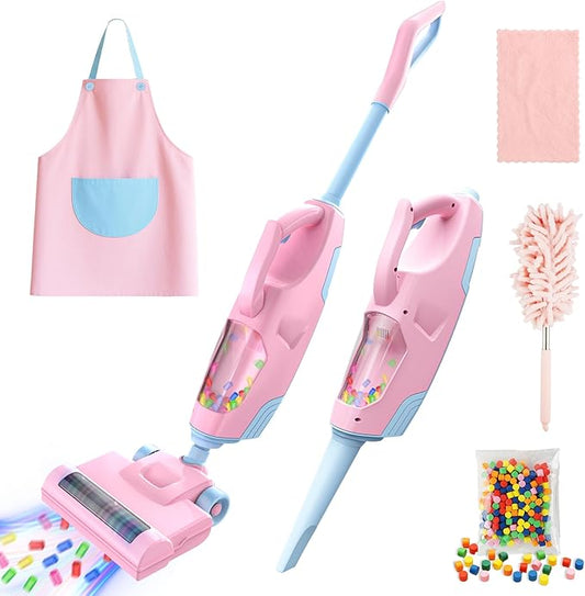 SMILESSKIDDO Kids Vacuum That Really Works - Toddler Toy Vacuum with 2 Nozzles & 5 Cleaning Set Accessories, Sound and Ball Popping Action, Pretend Play Housekeeping Toys Gifts for Girls & Boys