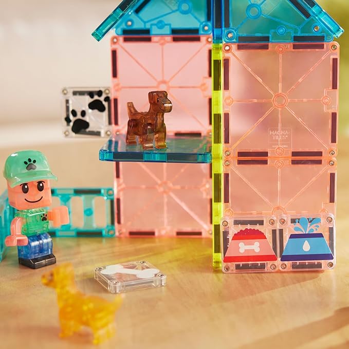 MAGNA-TILES Puppy Park 27-Piece Magnetic Construction Set, The Original Magnetic Building Brand