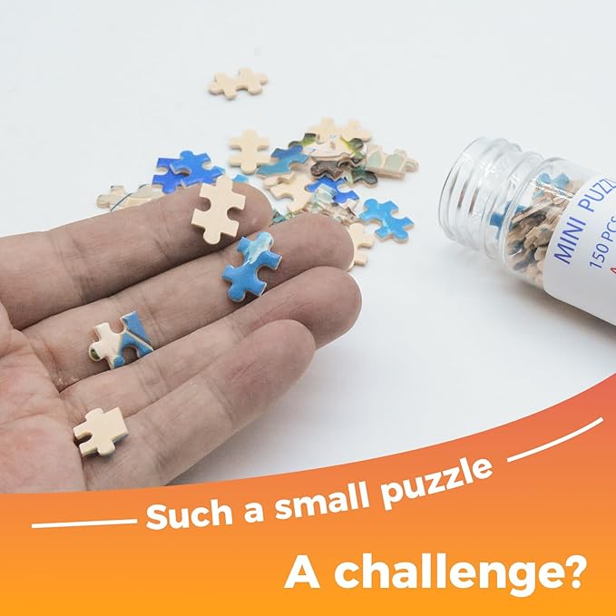 150 Pieces Mini Jigsaw Puzzles for Adults & Kids,6 x 4 Inches,Mini Puzzles,Travel Puzzle,Small Micro Puzzles,Challenging Difficult Puzzle,3 Pack Aegean Sea Santorini