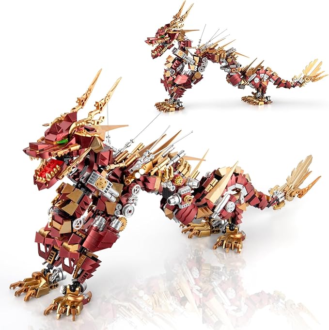 HIGH GODO Dragon Building Blocks Sets for Adults, Red Mechanical Dragon Animal Building Model Collectible Display Toys, Cool Toys Gifts for Boys Teens Fans (1596 Pieces)