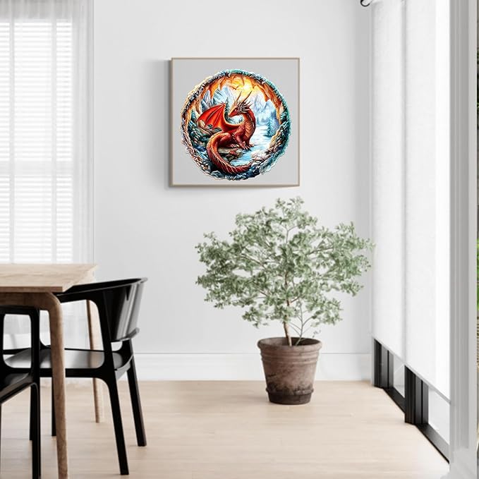 KAAYEE Wooden Puzzles for Adults, 3D Visual Effect Cave Dragon Wooden Jigsaw Puzzle Unique Shape Wood Puzzle Adult, 3D Effect Flat Puzzle Birthday Family Games (M-11.4 * 11.4 in-195pcs)