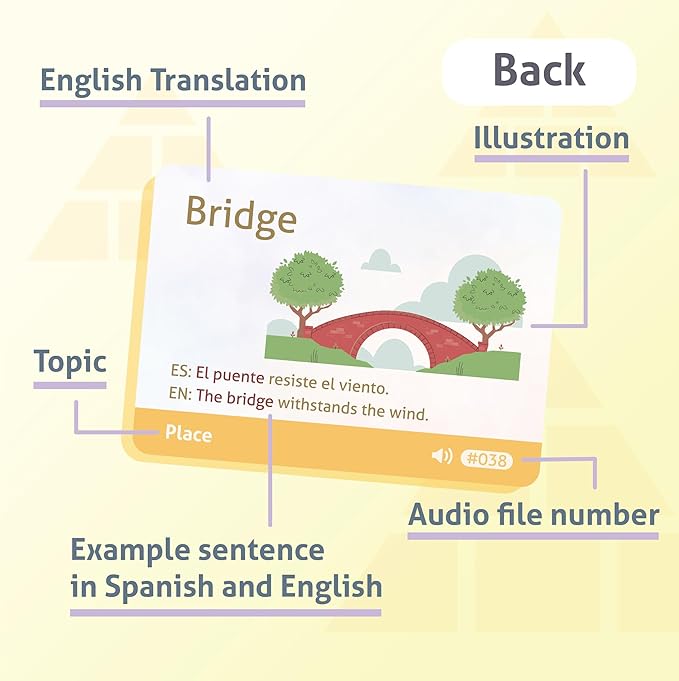 Spanish Vocabulary Educational Flashcards for Beginners