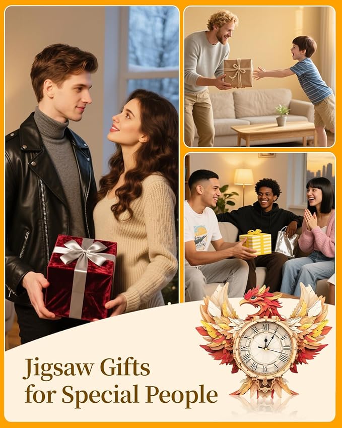 3D Wooden Puzzles for Adults, Phoenix Wall Clock DIY Set, Beginner 37 Pcs Wooden Puzzles, Creative Gift Ideas for Adults Teens